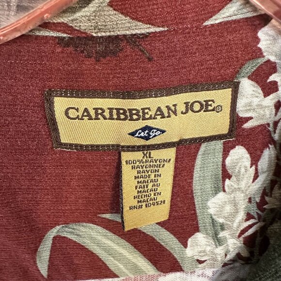 Caribbean Joe Mens Hawaiian Shirt XL Red Tropical Floral Short Sleeve Heavy - Picture 2 of 8